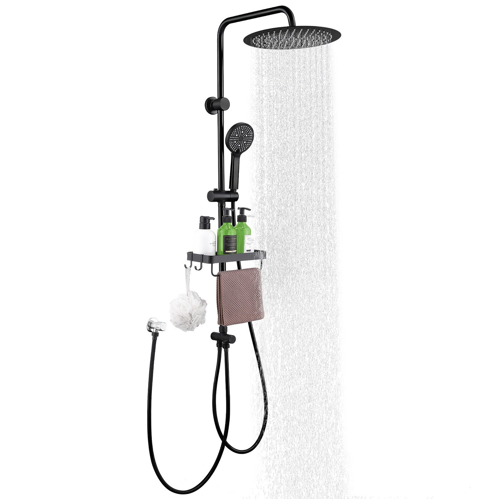 HOMELODY Duschsystem 30cm Regendusche Edelstahl Schwarz Chrom Rund Eckig, Duschset Edelstahl Umsteller höhenverstellbar PVC Schlauch ohne Bohren