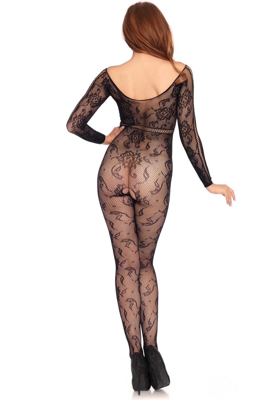 Leg Avenue Bodystocking-Ouvert Langarm Bodystocking - schwarz (1 St) aus elastischem Netz-Stoff
