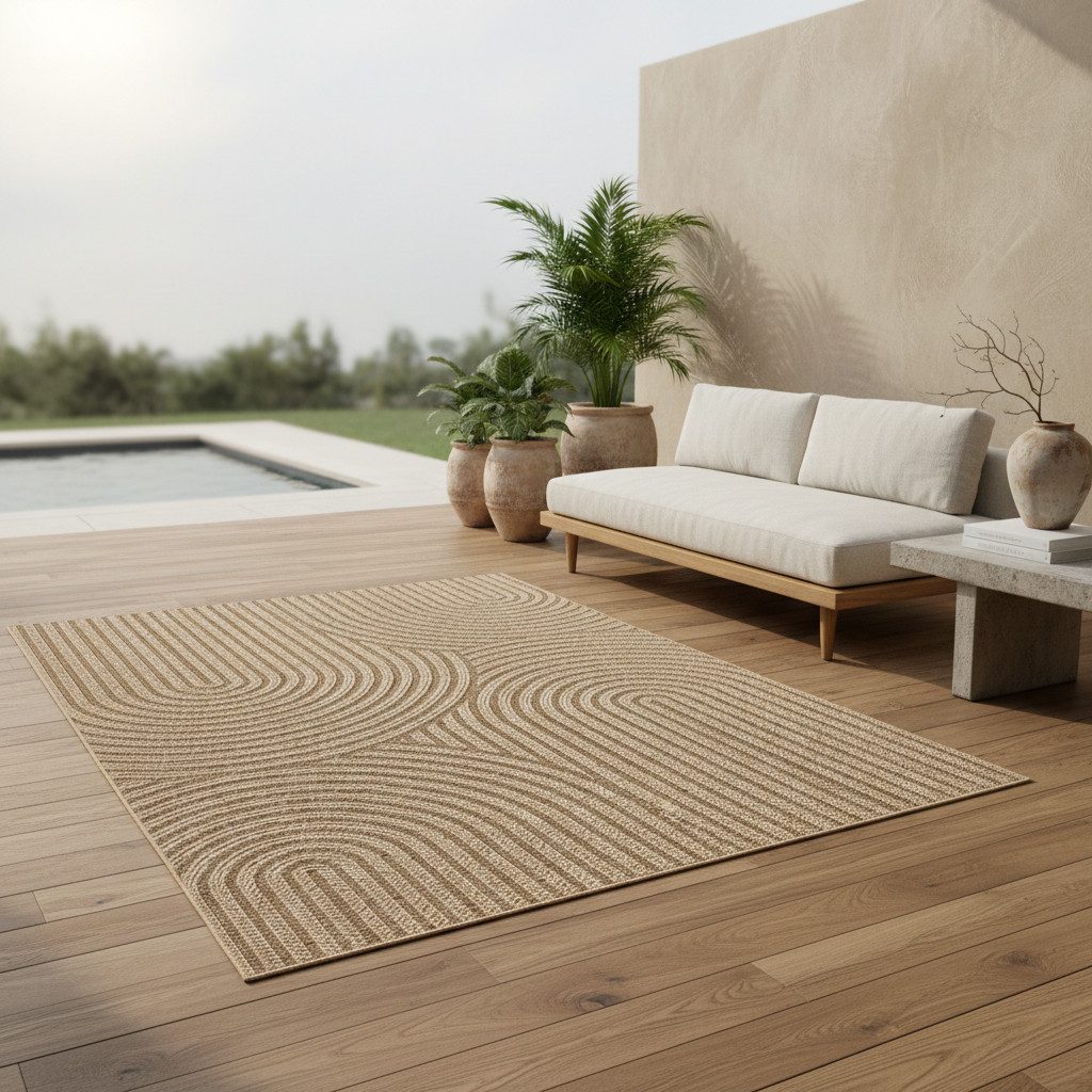 KADIMA DESIGN Outdoorteppich Jute-Optik Flachgewebe Grobe Linien Polypropyl günstig online kaufen