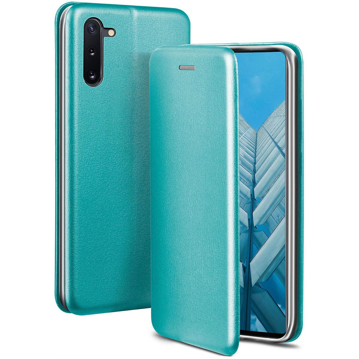ONEFLOW Handyhülle für Samsung Galaxy Note 10 Premium Hülle Business Cover Blau 6,3 Zoll, 360 Grad Schutzhülle Flip Case Etui Klapphülle Dünn Leder Handy Tasche