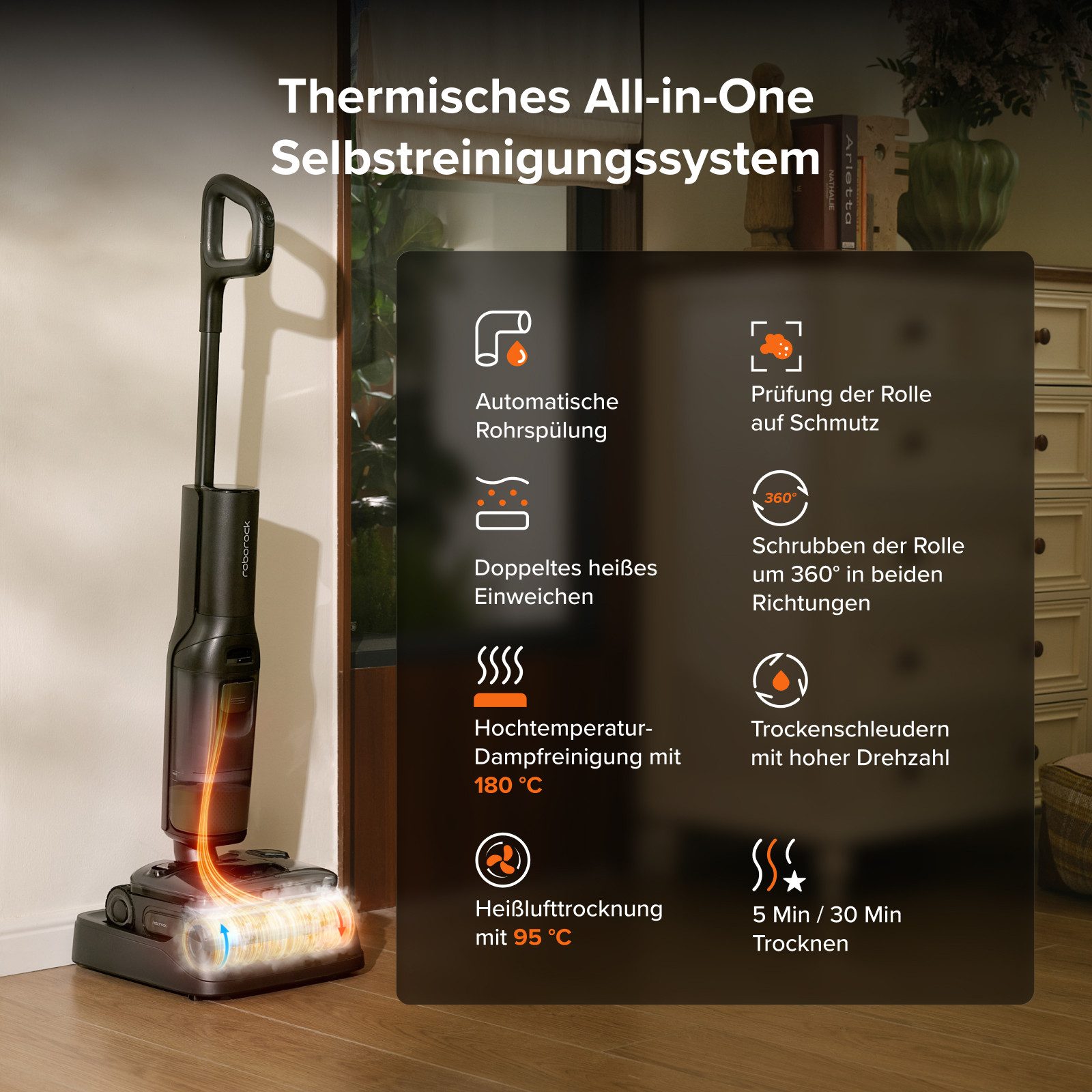 Roborock Nass-Trocken-Sauger F25 Steam Dampfreiniger mit 25.000 Pa Saugleistung, 280 W, beutellos, Steam-Modus, 95 °C Selbstreinigung und 95 °C Trocknung