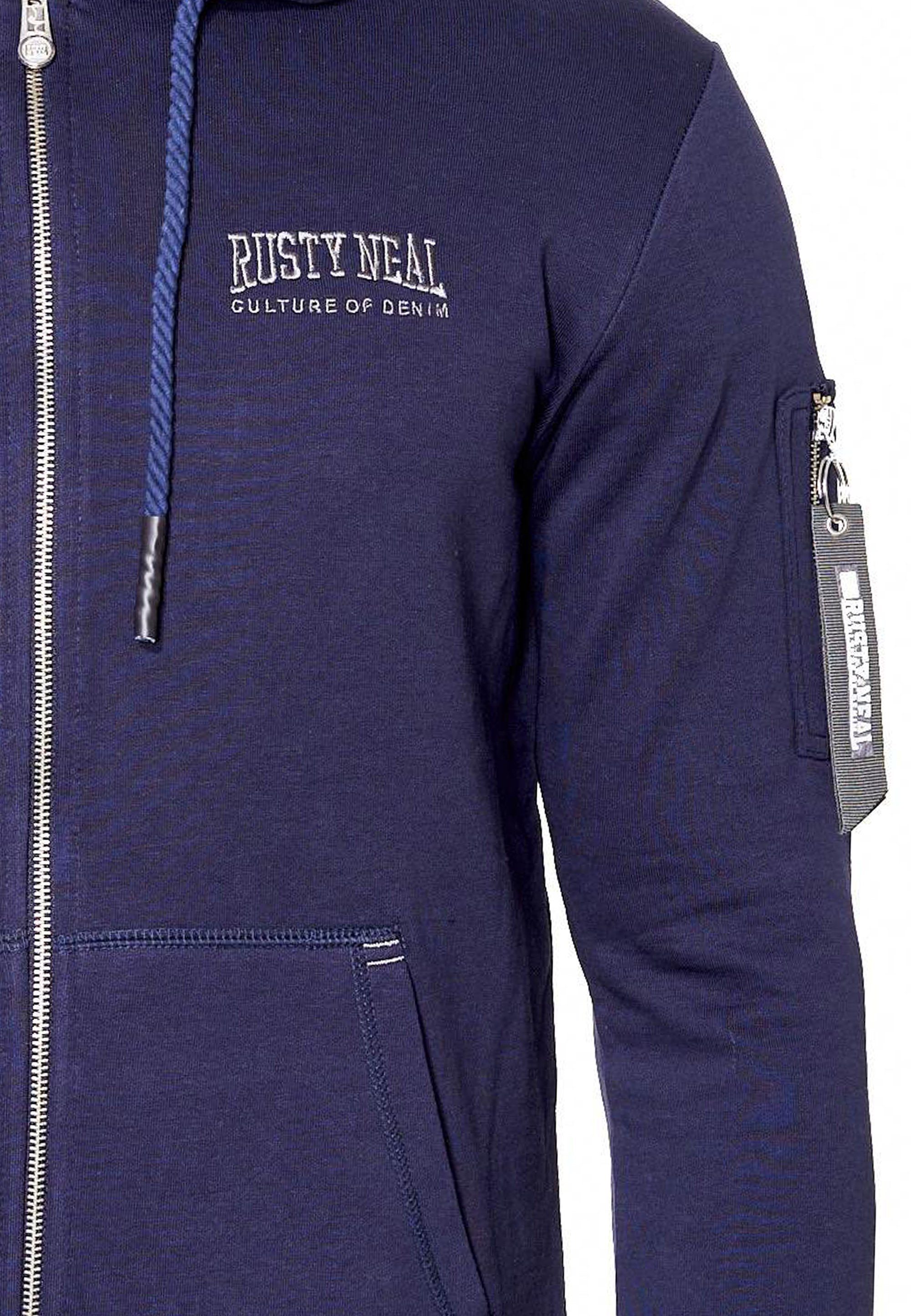Rusty Neal Sweatjacke mit stylischer dunkelblau Ärmeltasche