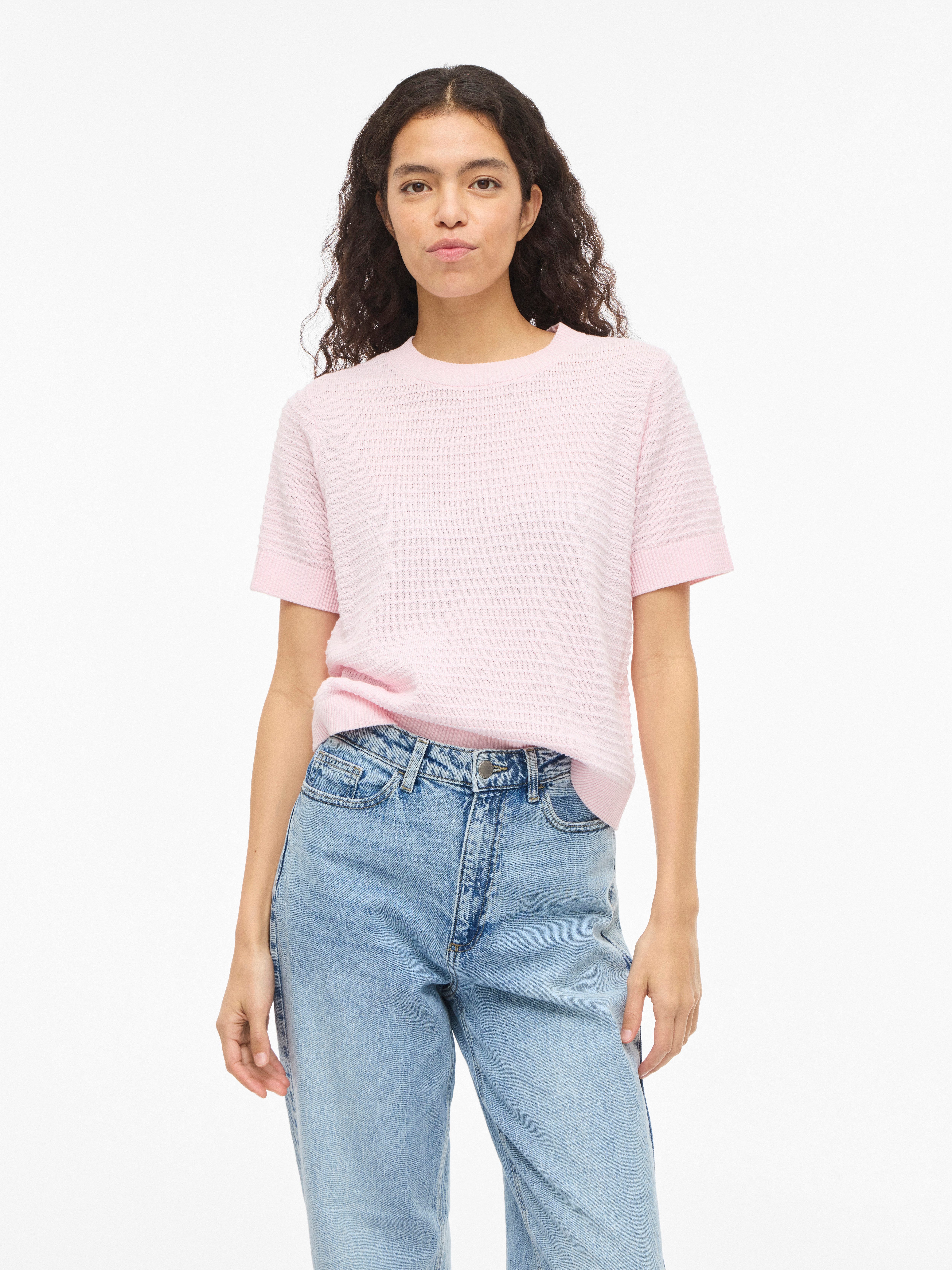 Vila Kurzarmpullover VILOLLO O-NECK S/S DETAIL KNIT TOP- NOOS