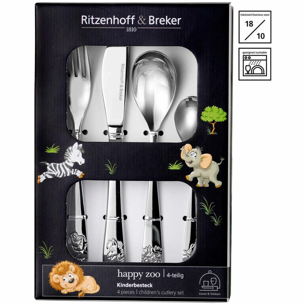 Ritzenhoff & Breker Kinderbesteck Happy Zoo (4-tlg), Edelstahl 18/10, mit Tiermotiven