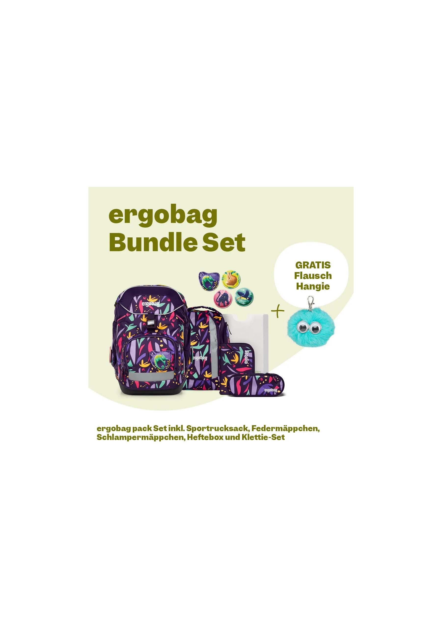 ergobag Schulranzen pack Set Bundle (7-tlg., 7-teiliges Set), größenverstellbares Rückensystem