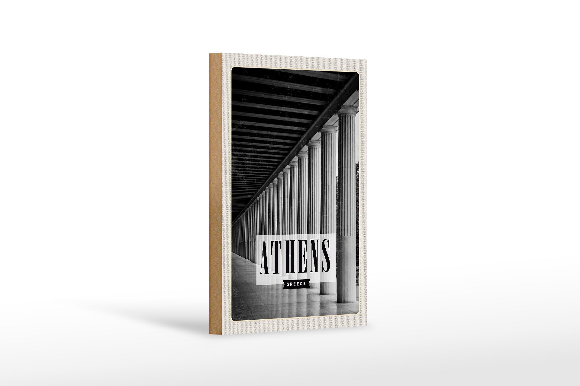 Femer GmbH Holzbild Reise 12x18cm Retro Athens Greece Antik, (1 St), Glatte Holzfaserplatte (MDF), vorn beschichtet