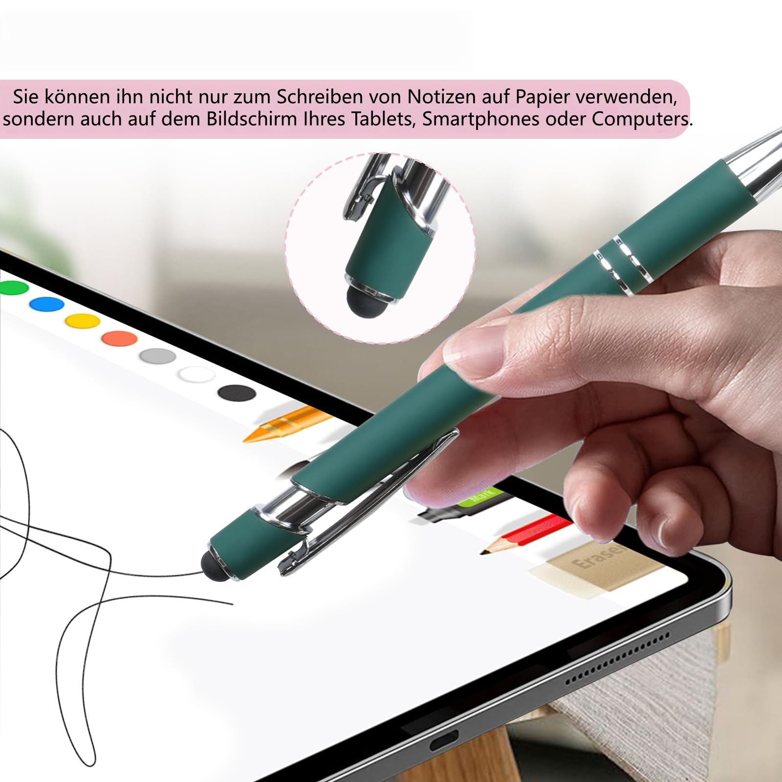 FOUORTUNATE-BEE Kugelschreiber Kugelschreiber Set 10 Stifte mit 20 Minen 2in1 Stift Büro Schule, 2in1 Kugelschreiber Set 10 Stück mit Stylus und 20 Ersatzminen – Bild 5 von 5
