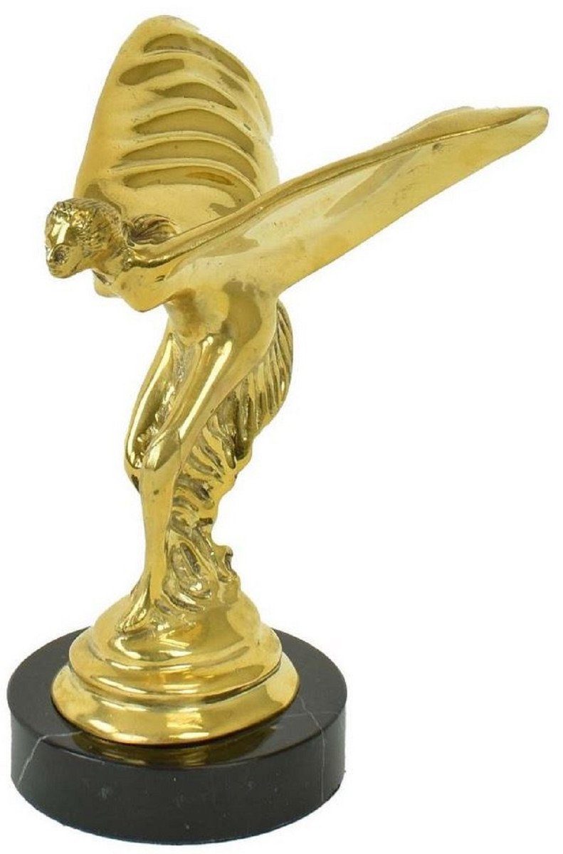 Casa Padrino Dekofigur Luxus Bronze Skulptur Spirit of Ecstasy Frau mit Flügeln Gold / Schwarz 15 x 15 x H. 21 cm - Edle Bronzefigur mit Marmorsockel - Luxus Deko Accessoires