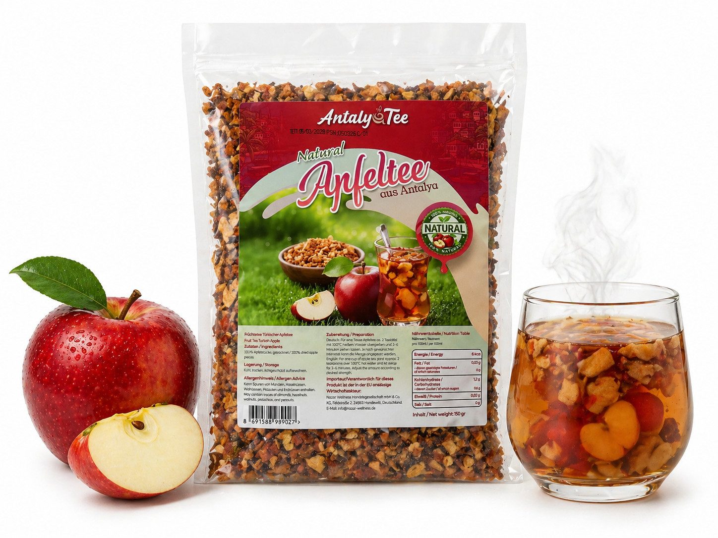 Tee Türkischer Apfeltee Früchtetee aus getrockneten Apfelstücken 150 g, fruchtig und natürlich im Geschmack
