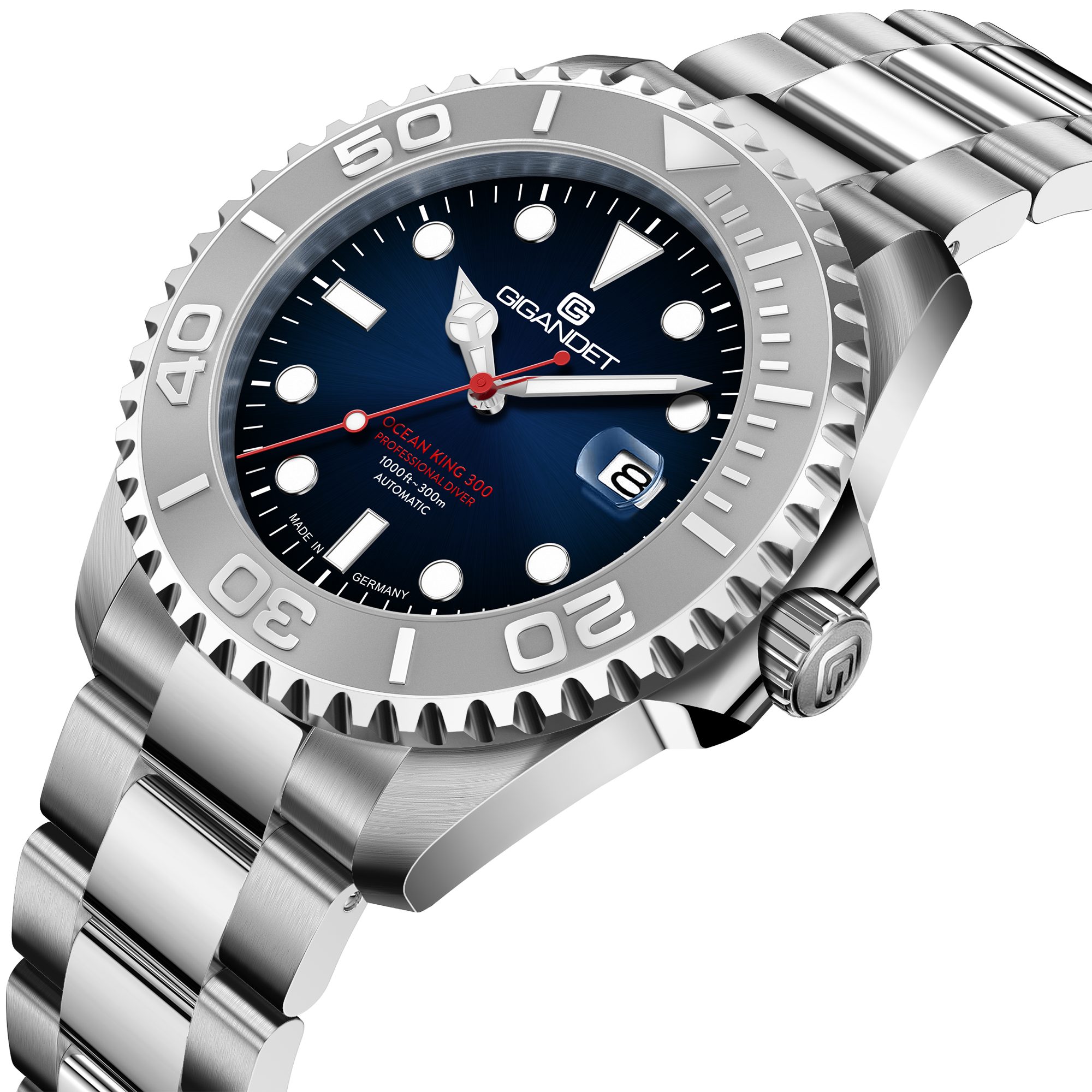 Gigandet Automatikuhr OCEAN KING, Made in Germany, Saphirglas, Edelstahl-Inlay, Swiss SuperLuminova