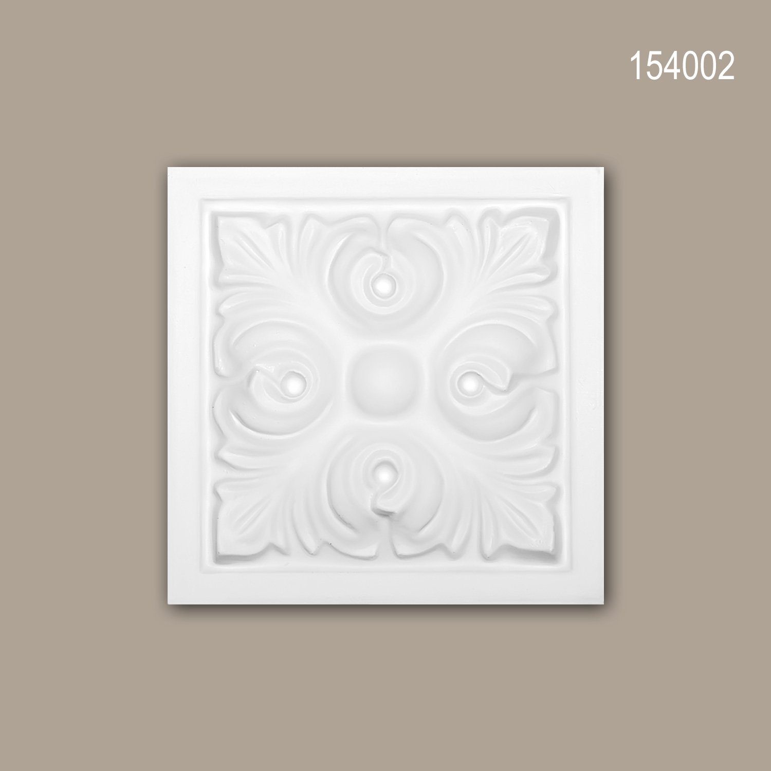 Profhome Wanddekoobjekt 154002 (Zierelement Türumrandung, 1 St., Wand- und Türdekoration, Stuckdekor, Dekorelement quadratisch, Akanthus Blätter, 9,6 x 9,6 cm), weiß, vorgrundiert, Stil: Zeitlos / Klassisch