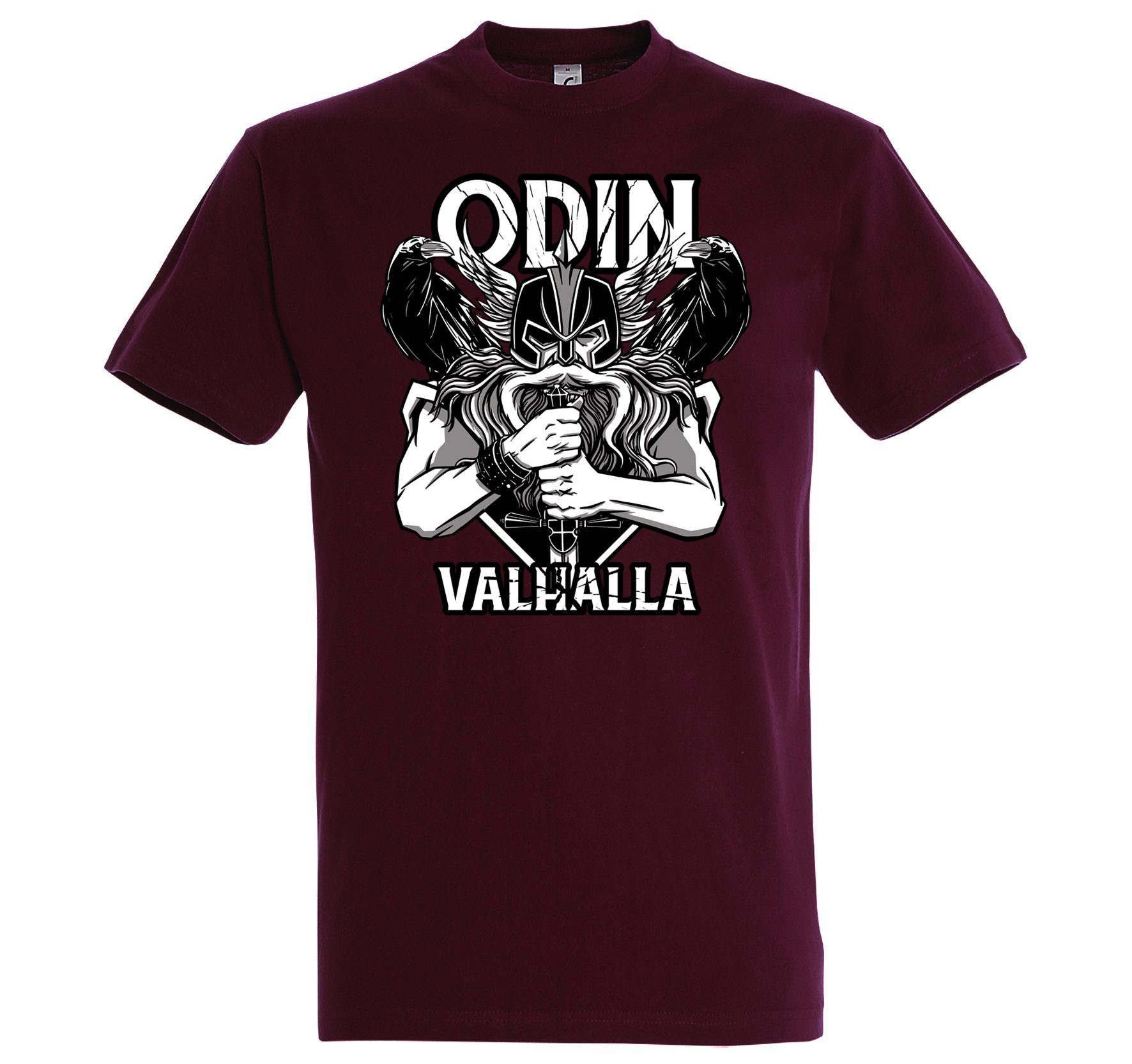 Youth Designz T-Shirt Odin Herren T-Shirt Valhalla mit Spruch trendigem Burgund