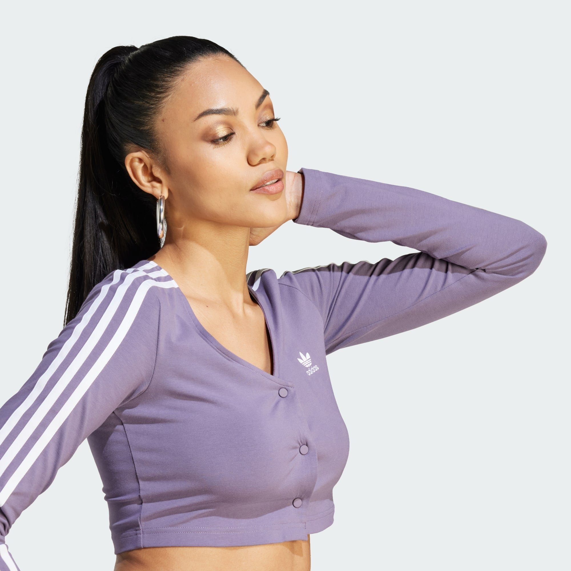 BUTTON ADICOLOR Crop-Top CLASSICS 3-STREIFEN LONGSLEEVE Shadow adidas Violet Originals