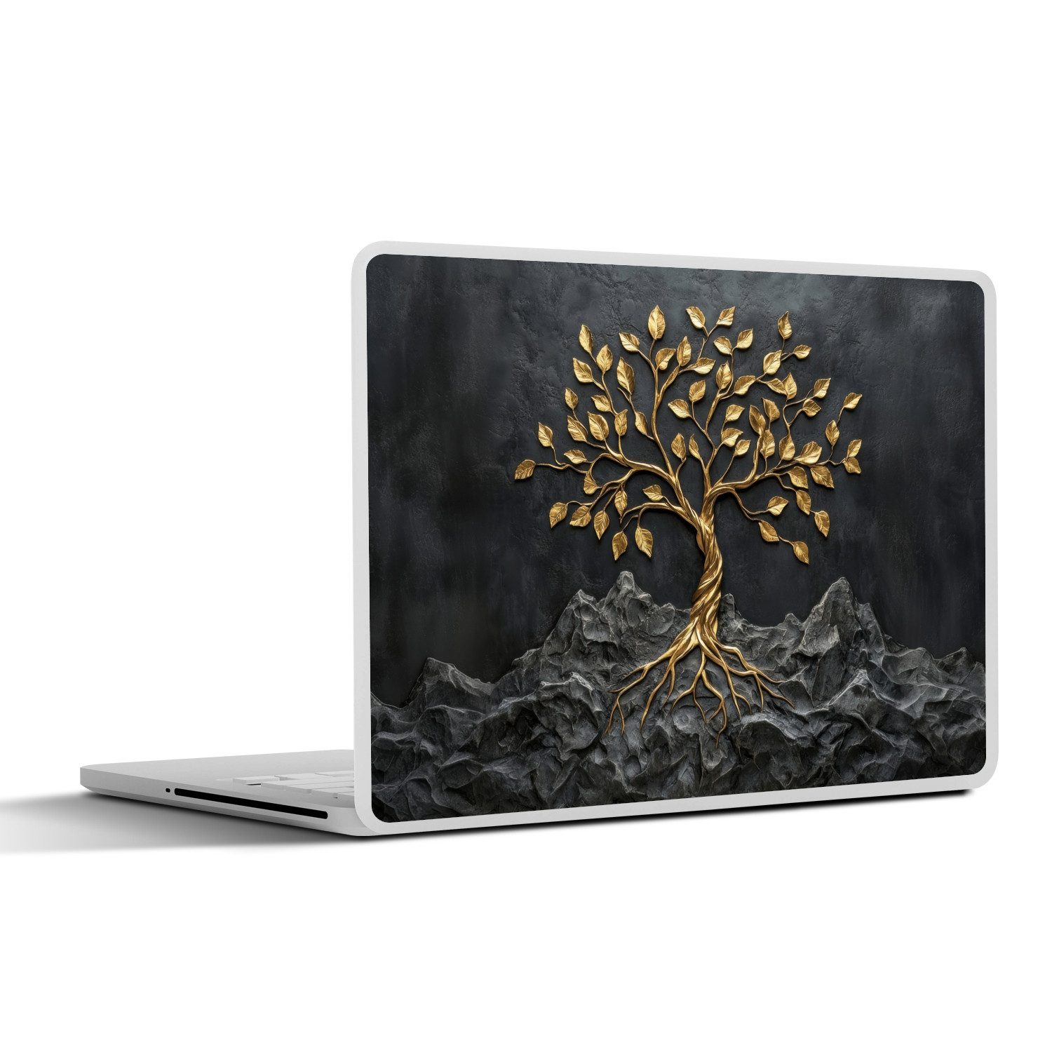 MuchoWow Laptop-Aufkleber Blätter - Gold - Baum - Fels, (1tlg), Laptop Folien Cover, Aufkleber, Sticker, Schutz vor Kratzern, 25x18 cm