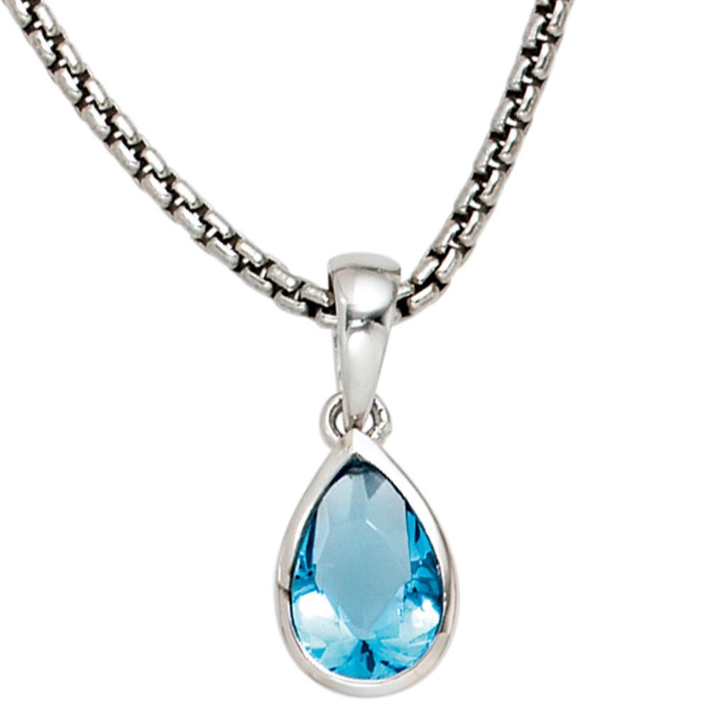 Schmuck Krone Kettenanhänger Anhänger 925 Silber Zirkonia hellblau, Silber 925