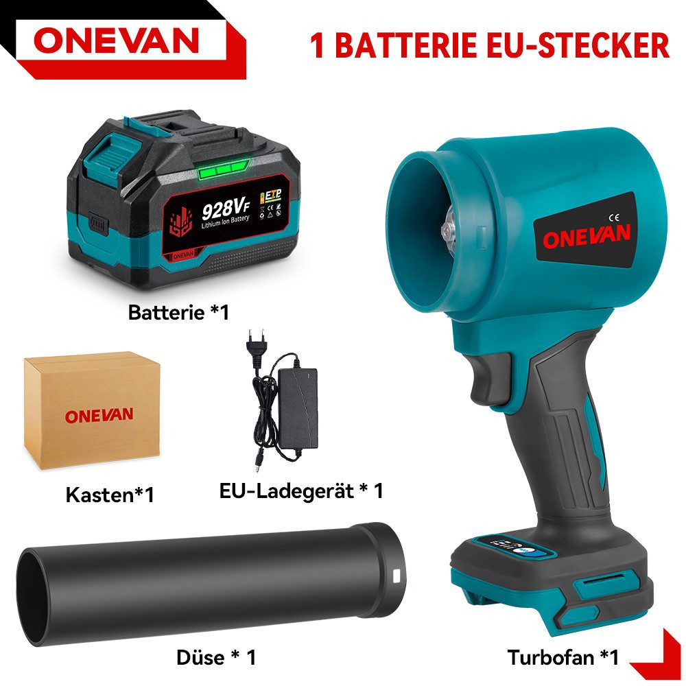 ONEVAN Akku-Gebläse ürstenloser Turbo Jet Gebläse 648 km/h Laubbläser mit 4 günstig online kaufen