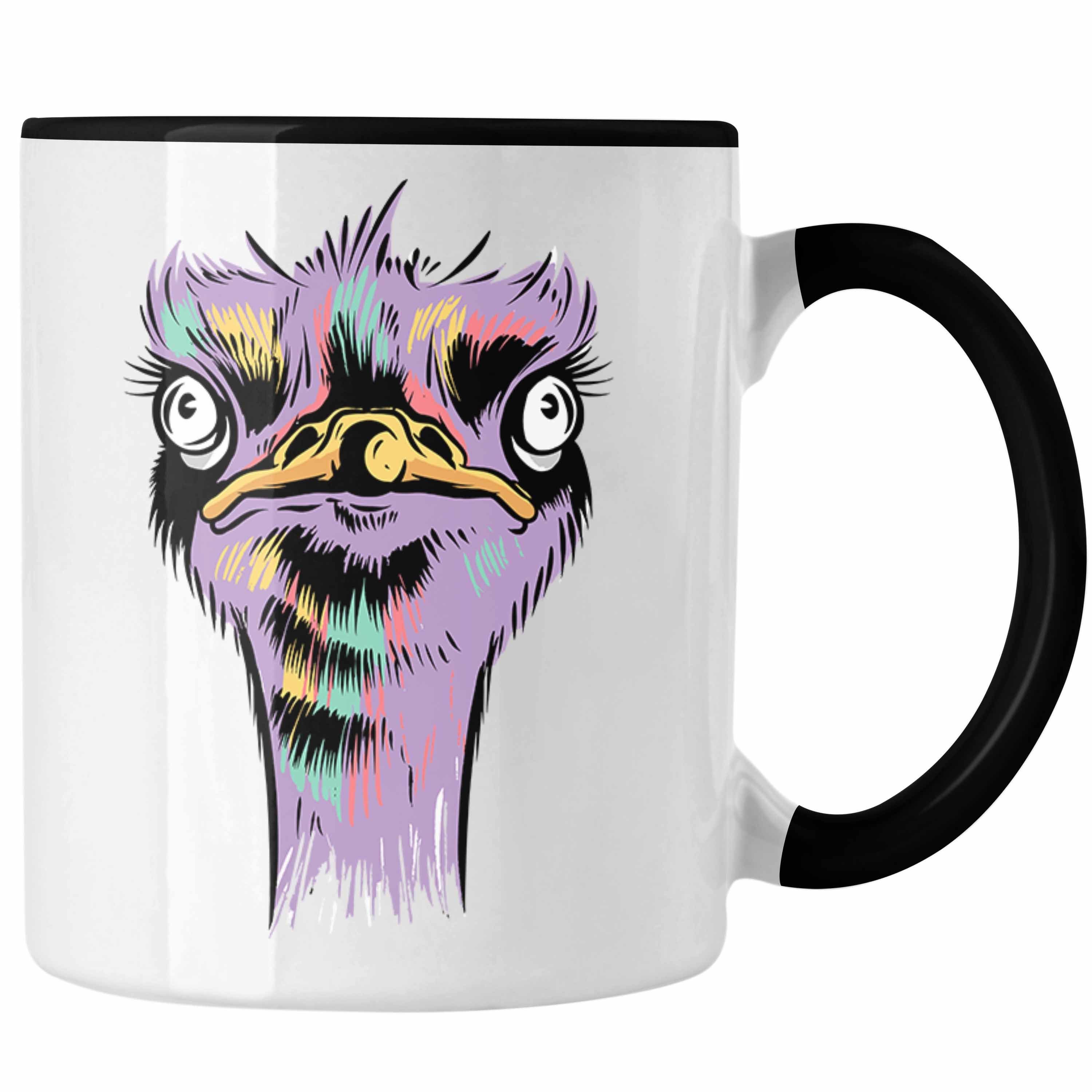 Trendation Tasse Lustige Strauß Vogel Tasse Geschenk für Safari-Liebhaber Schwarz