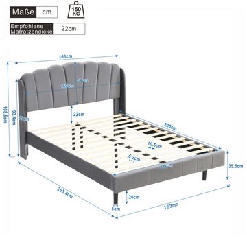 Gotagee Polsterbett Polsterbett mit bewegungsempfindlichen LED-Leuchten Doppelbett 160x200