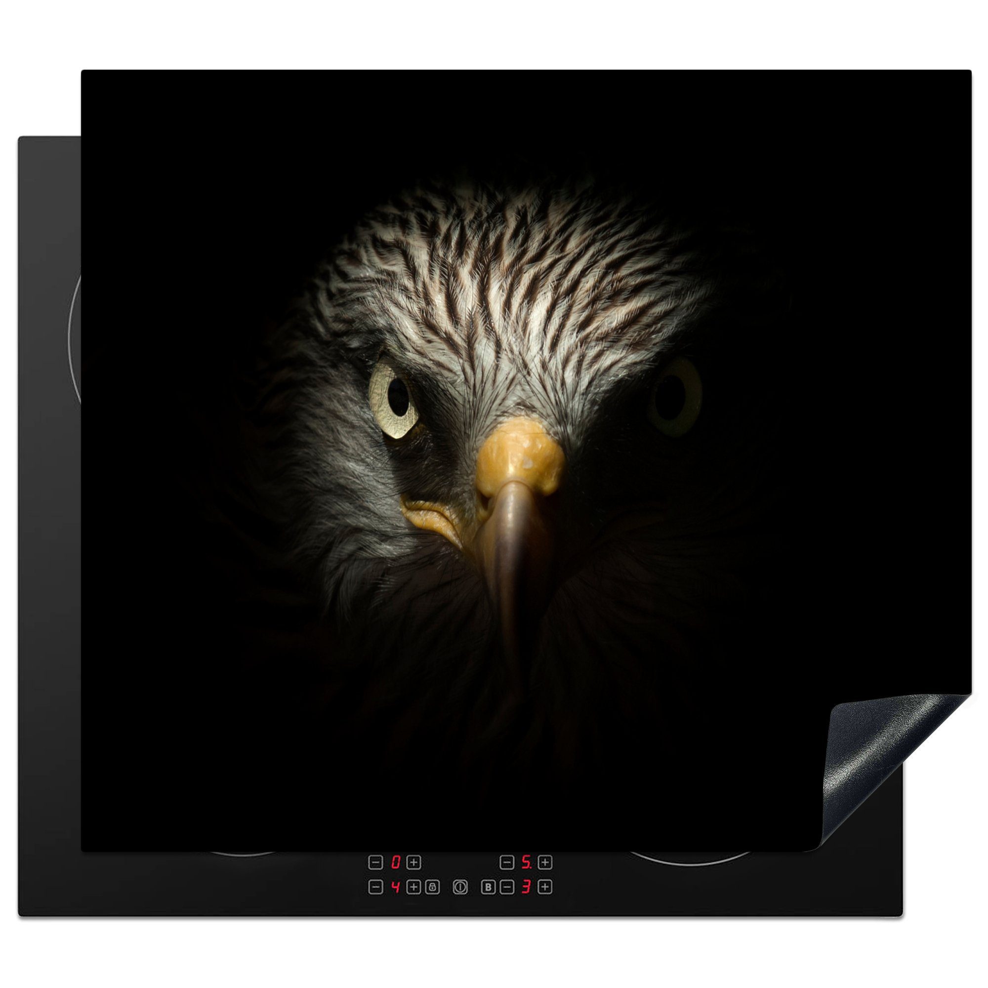 MuchoWow Herdblende-/Abdeckplatte Vogel - Adler - Raubvögel - Auge - Schnabel - Licht, Vinyl, (1 tlg), 59x51 cm, Induktionsschutz, Induktionskochfeld, Ceranfeldabdeckung