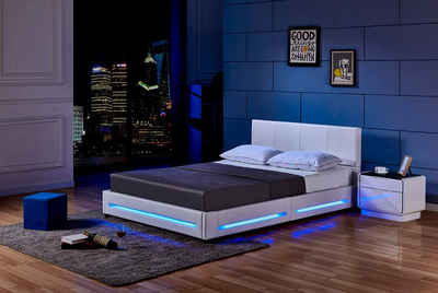 HOME DELUXE Bett LED Bett ASTEROID (Set, 2-tlg., inkl. Lattenrost & LED Beleuchtung), 180 x 200 cm gepolstertes Kopfteil, Polsterbett, Kunstlederbett
