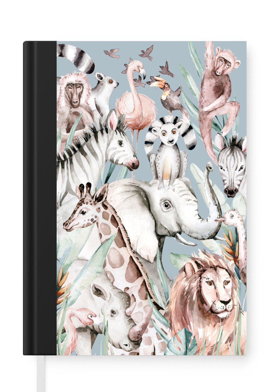 Elefant Kinder Tagebuch, 98 A5, Flamingo Blau Wasserfarben Tiere -, Notizbuch - Haushaltsbuch - Journal, Seiten, Notizheft, - - - Merkzettel, - Jungen MuchoWow