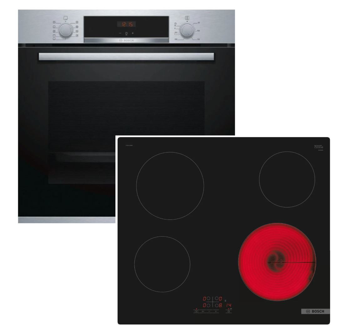 BOSCH Backofen-Set EcoClean Teleskopauszug + Glaskeramik-Kochfeld rahmenlos autark 60 cm