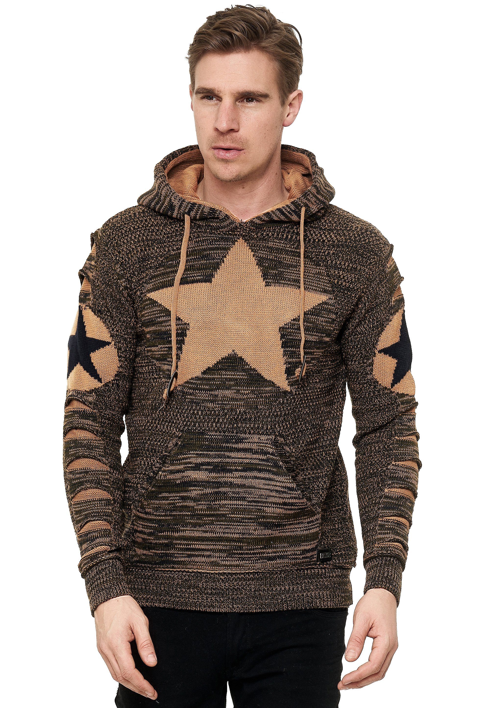 Rusty Neal Kapuzensweatshirt mit großem Stern-Design braun-schwarz