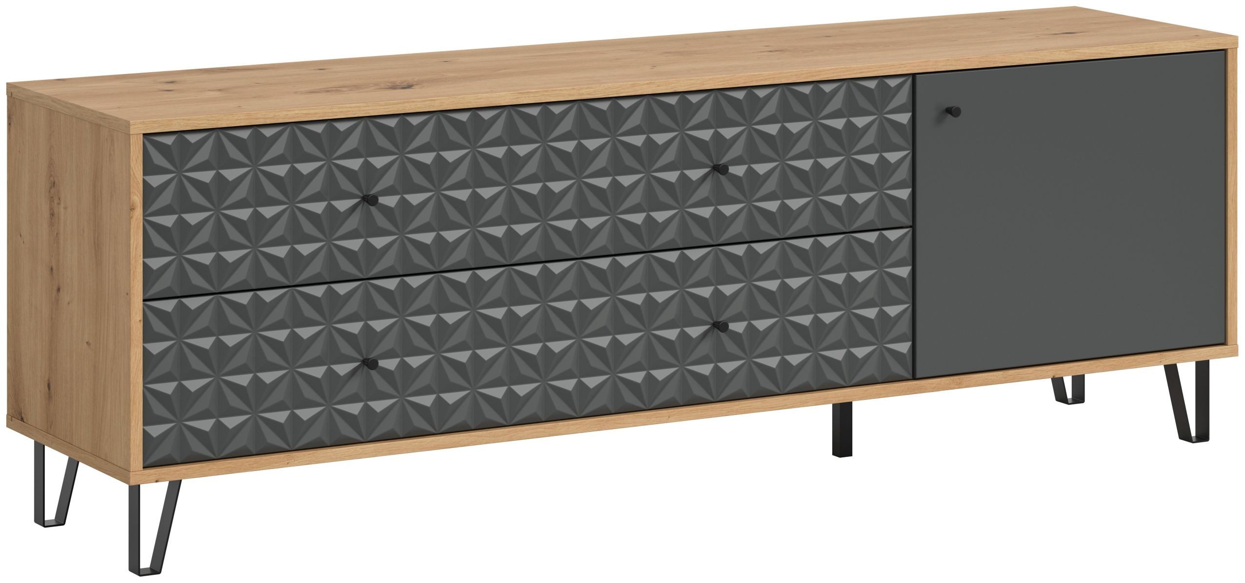 xonox.home Lowboard, in Artisan Oak Nachbildung / anthrazit matt B/H/T: 164 x 56 x 40 cm