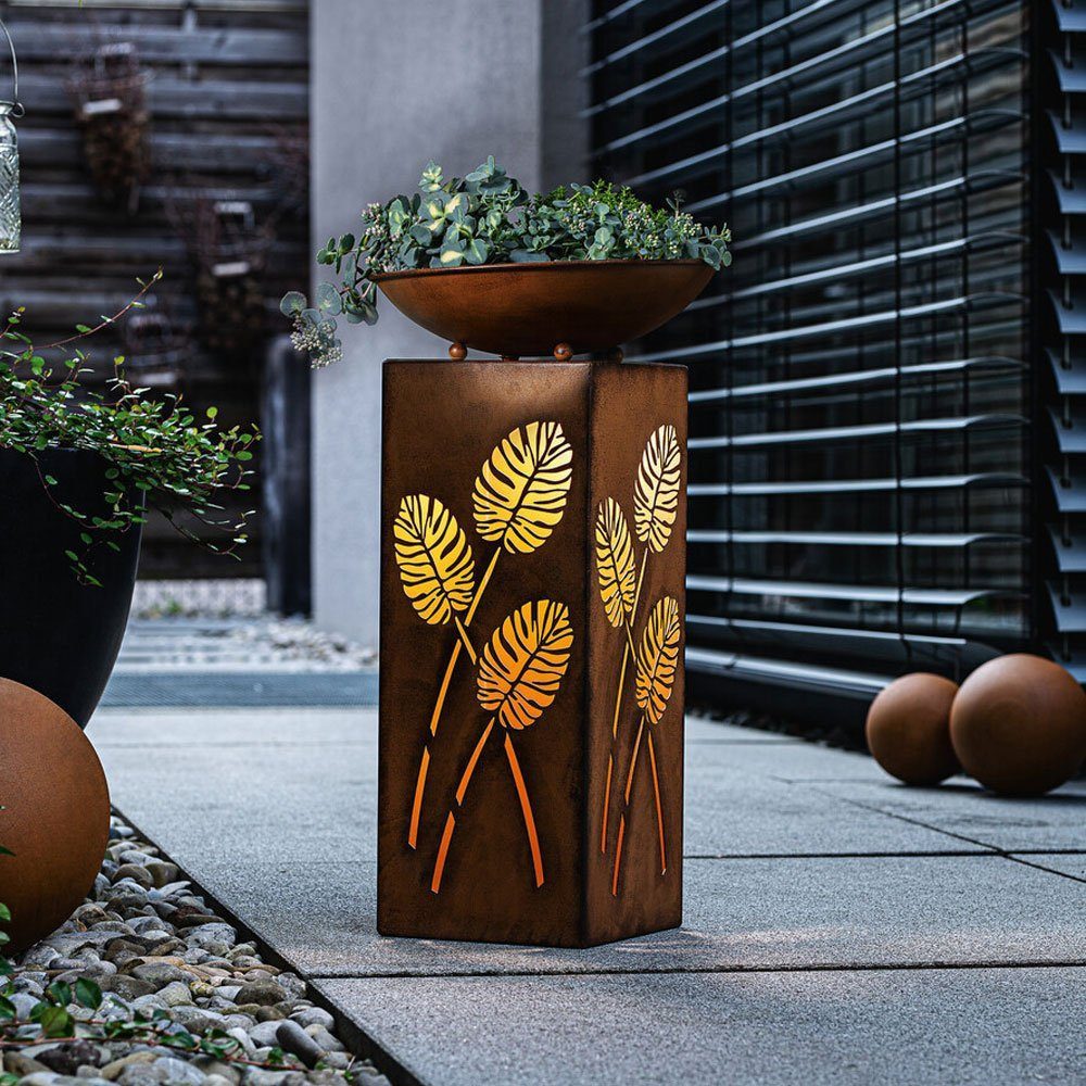 Home-trends24.de Dekosäule LED Säule Blätter Pflanzschale Garten Schale Ros günstig online kaufen
