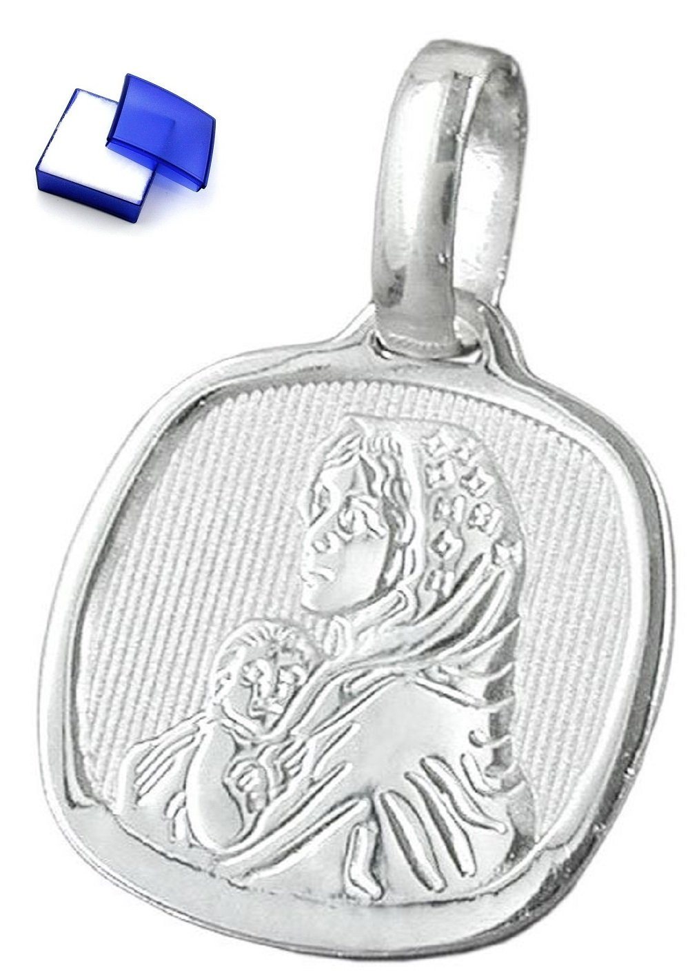 Valentinstagsgeschenk unbespielt Kettenanhänger Anhänger Maria mit Jesuskind glänzend 925 Silber inkl. Schmuckbox, Silberschmuck für Damen und Herren,