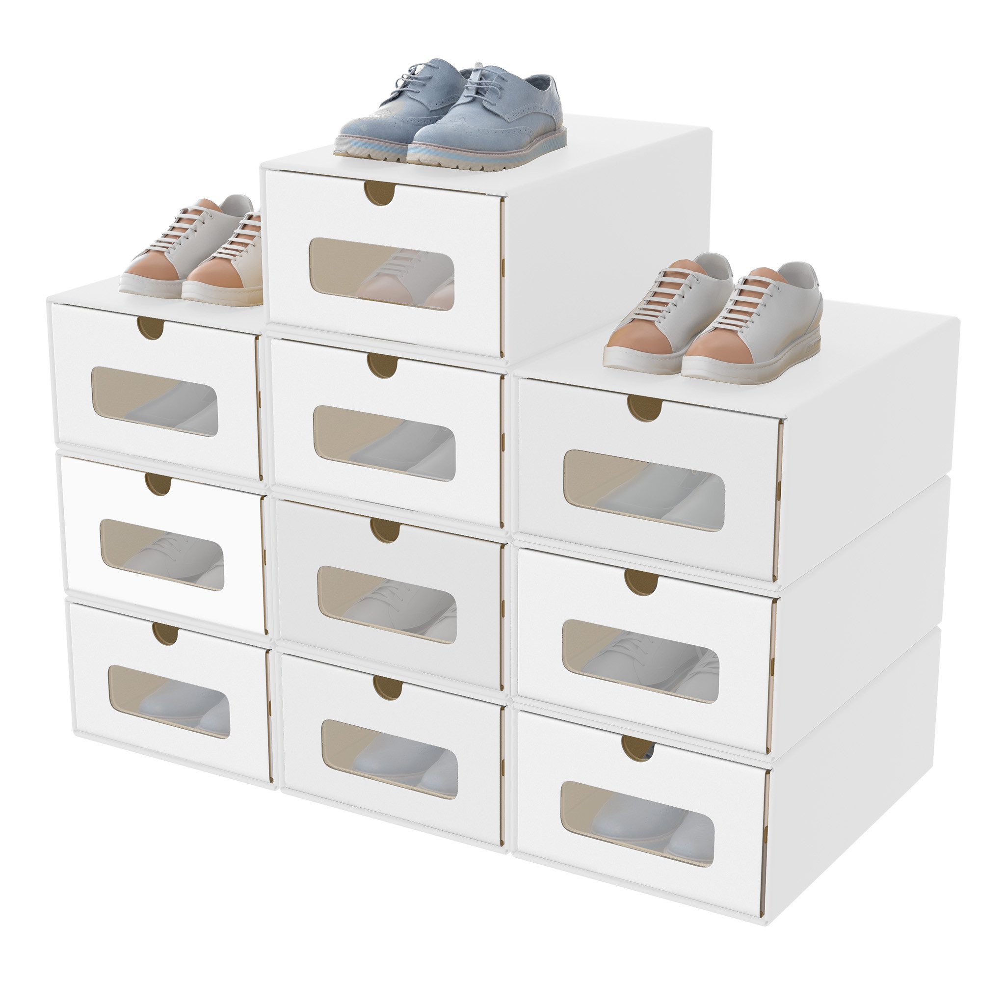 FIVMEN Schuhbox Stapelbar Schuhboxen mit Deckel & Transparent Sichtfenster Praktische (10 St), Stauraum Organizer für Schuhe