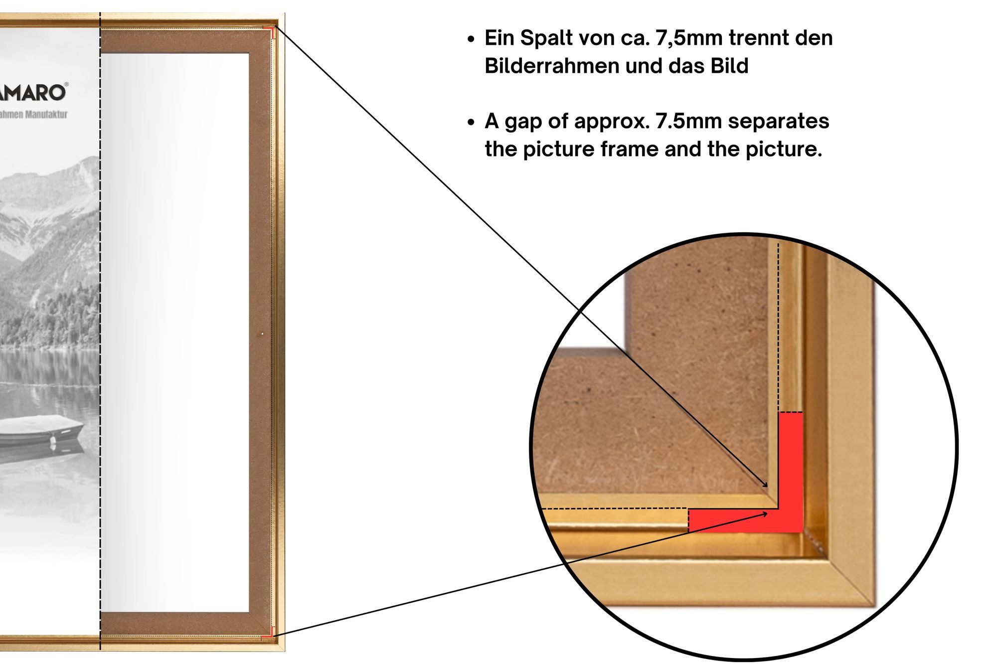 Clamaro Bilderrahmen Schattenfugen Gold, für Leinwand ohne Glas – Bild 4 von 5