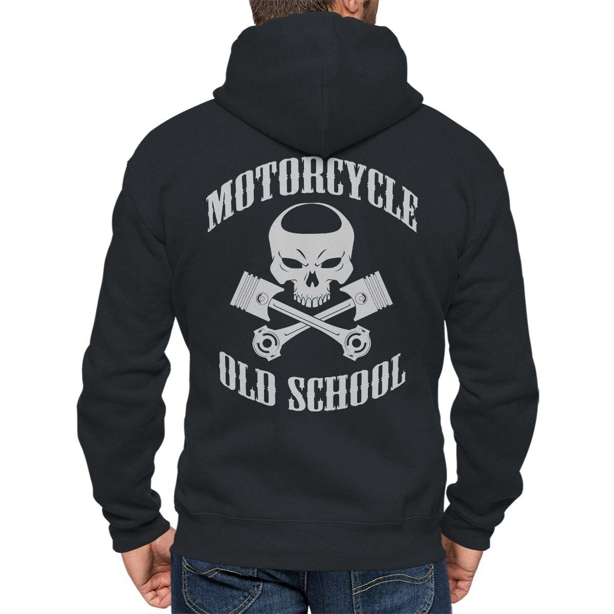 Rebel On Wheels Kapuzensweatjacke mit Zip Oldschool Kapuzenjacke Motorrad / Schwarz Punisher Biker Motiv Hoodie