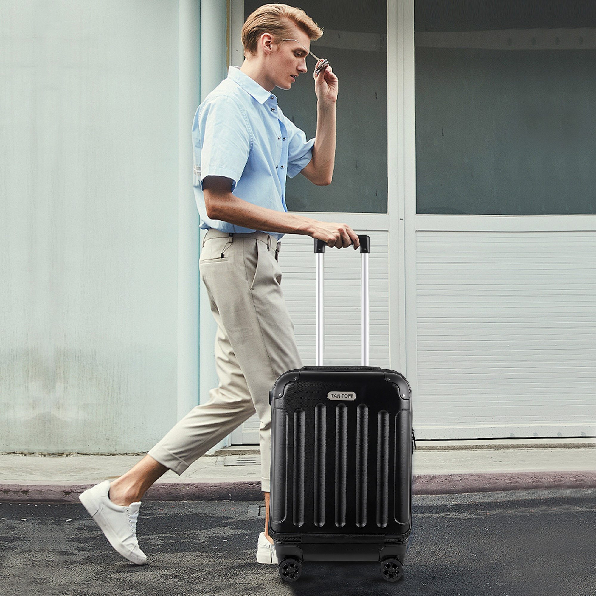 TAN.TOMI Hartschalen-Trolley Laptopfach vorne Koffer Handgepäck Hartschalenkoffer Rollkoffer, ABS-Schale 360-Grad-Lautlosrollen für Geschäftsreisen
