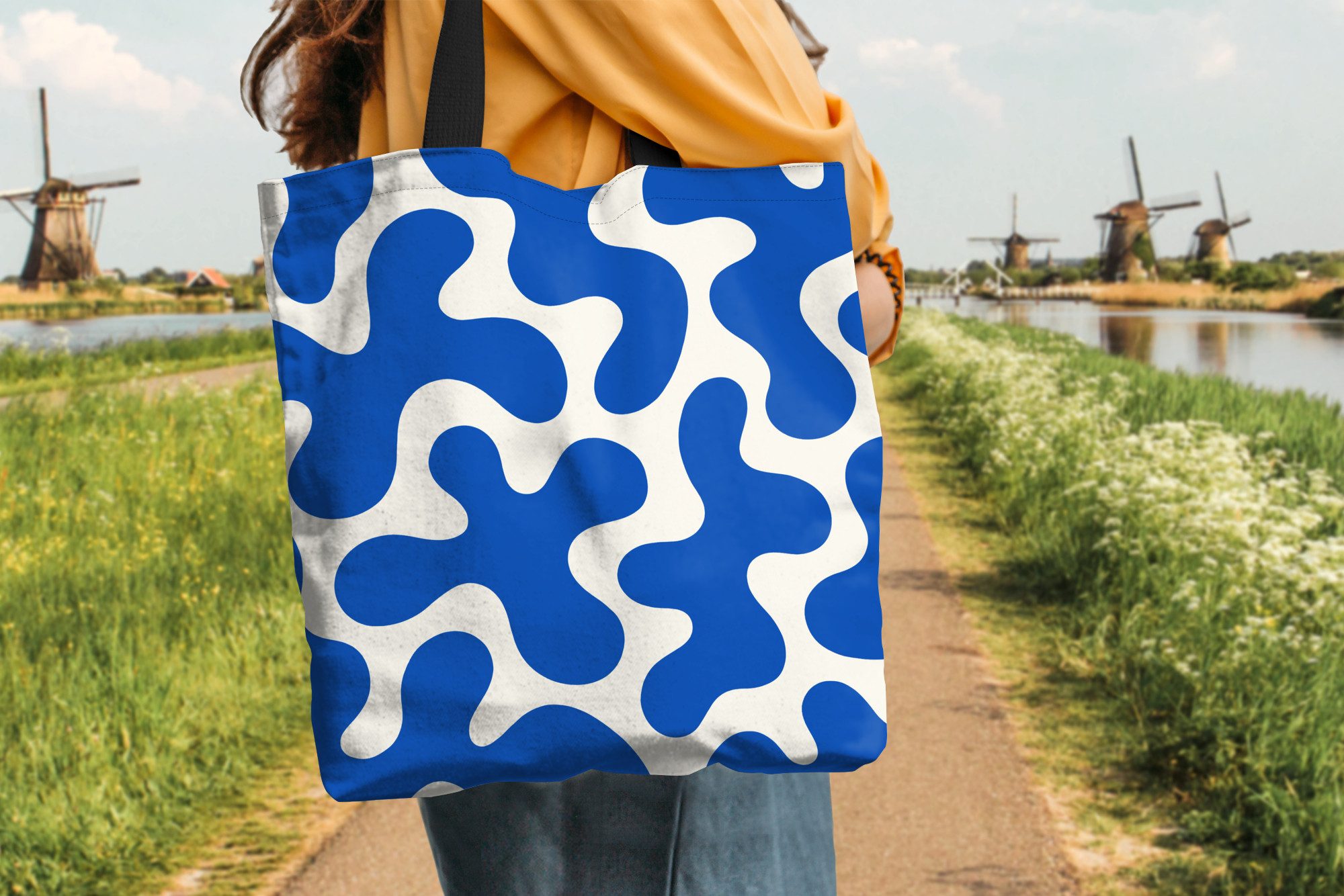 MuchoWow Shopper Formen - Abstrakt - Blau - Wellen, Handtasche, Damen und Herren, Schultertasche, Umhängetasche, Tote Bag