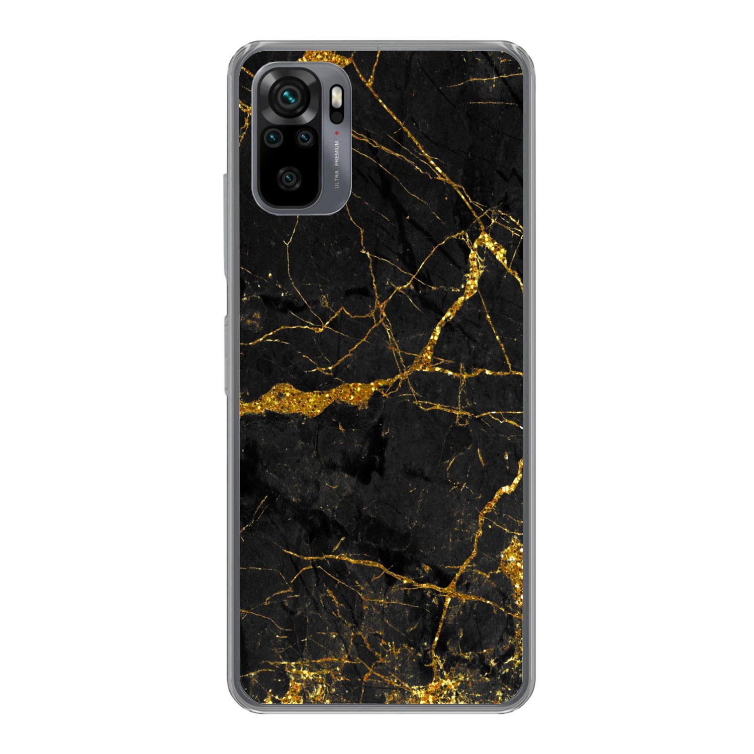 MuchoWow Handyhülle für Xiaomi Redmi Note 10S Marmor - Gold - Schwarz - Marmoroptik - Luxu, Phone Case, Silikon, Schutzhülle Dünn
