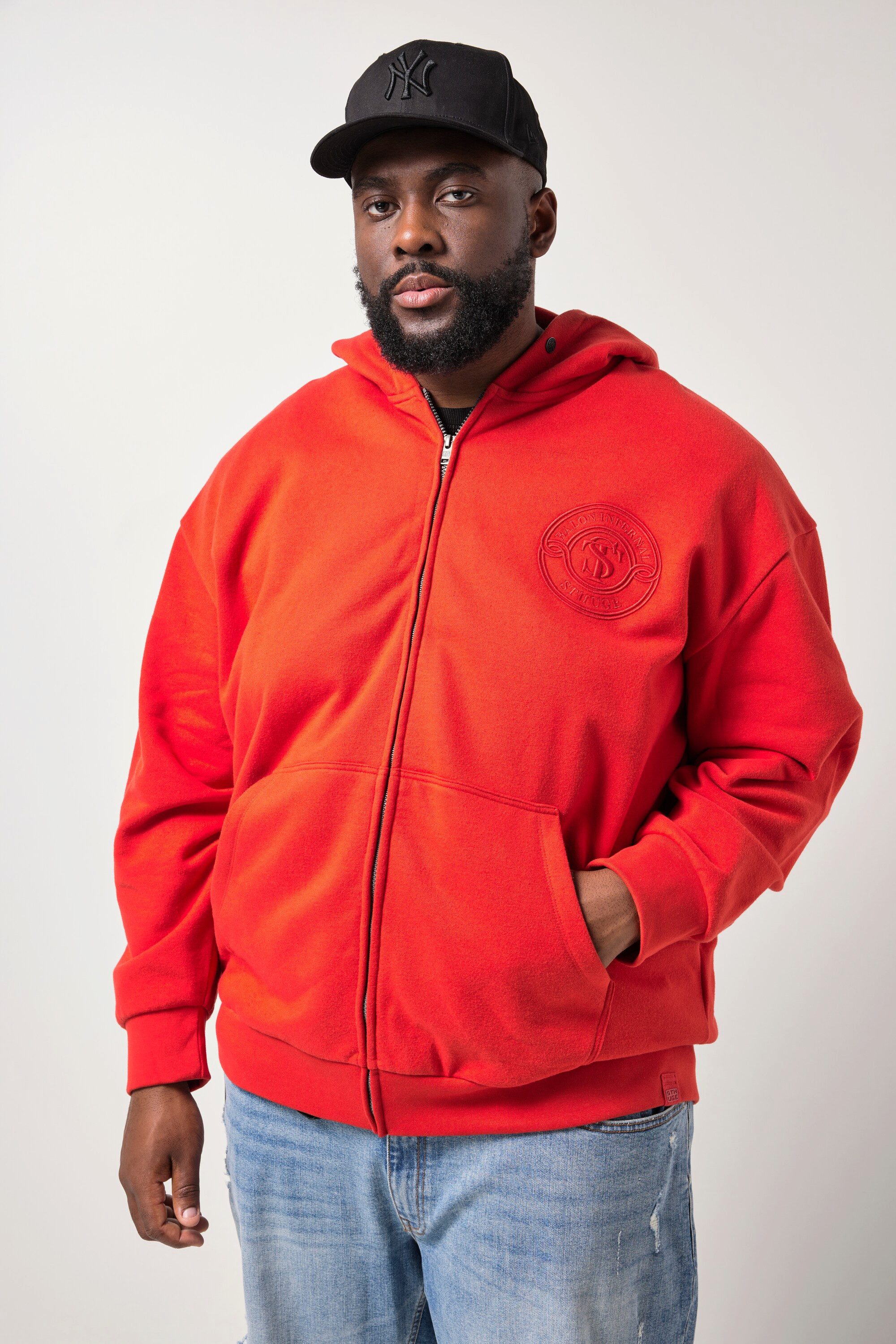 STHUGE Fleecejacke Hoodiejacke oversized Kapuze Rücken-Badges