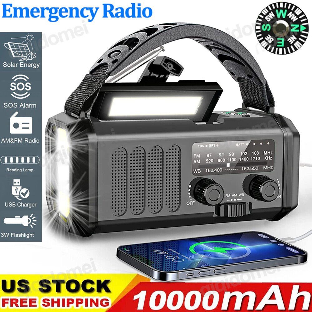 Alarm, Kurbelradio, Taschenlampe, (3 Tragbar Solar LED Modi SOS Kompass) Radio, LED Radio IBETTER (DAB) Notfallradio, AM/FM Digitalradio 10000mAh Leselampe,