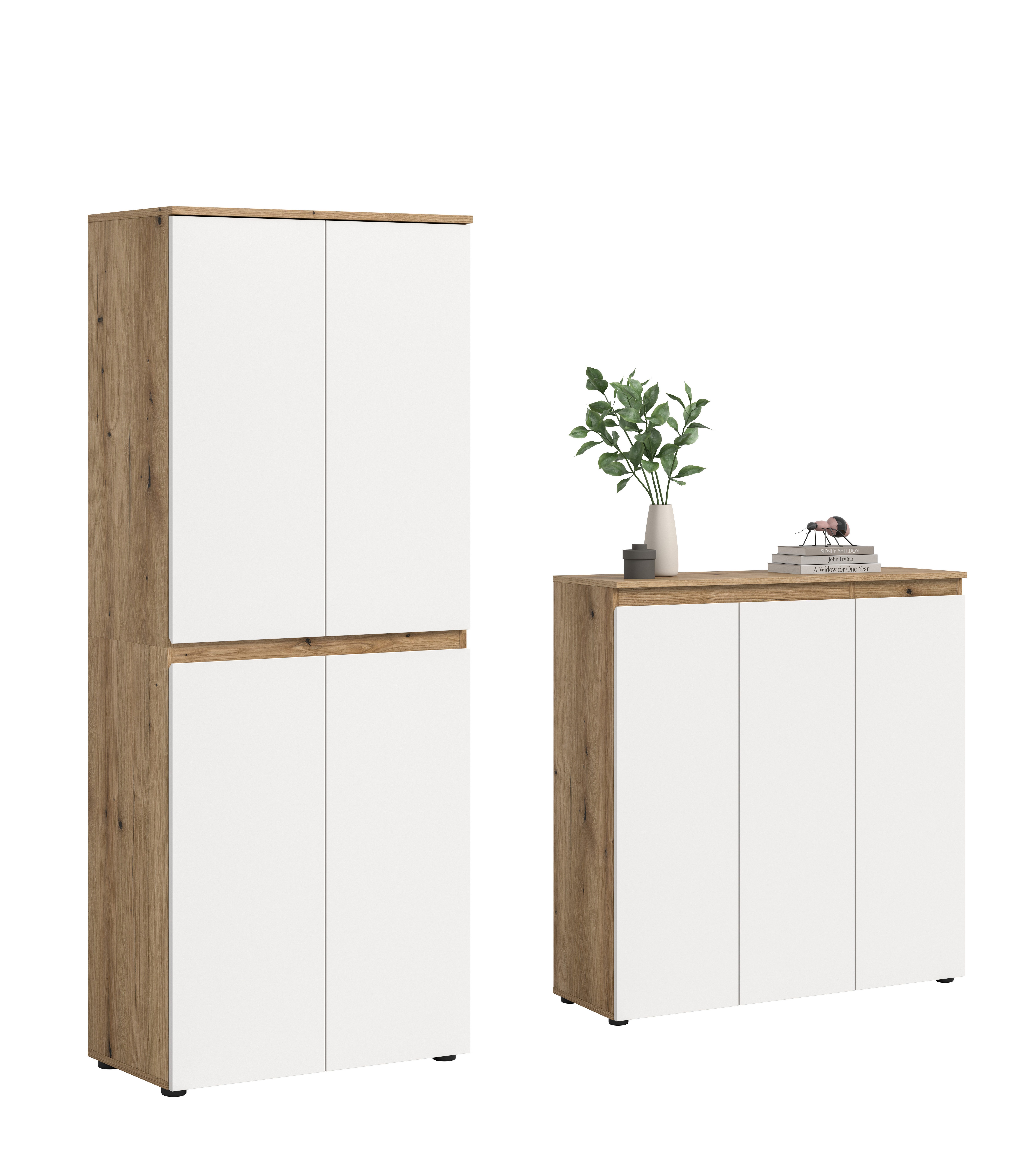 furnling Mehrzweckschrank-Set Sarca - in 5 trendigen Farben, (2-St., bestehend aus Kommode, Universalschrank), 1 Kleiderstange, großzügiger Stauraum durch 19 Fächer, Breite 190 cm