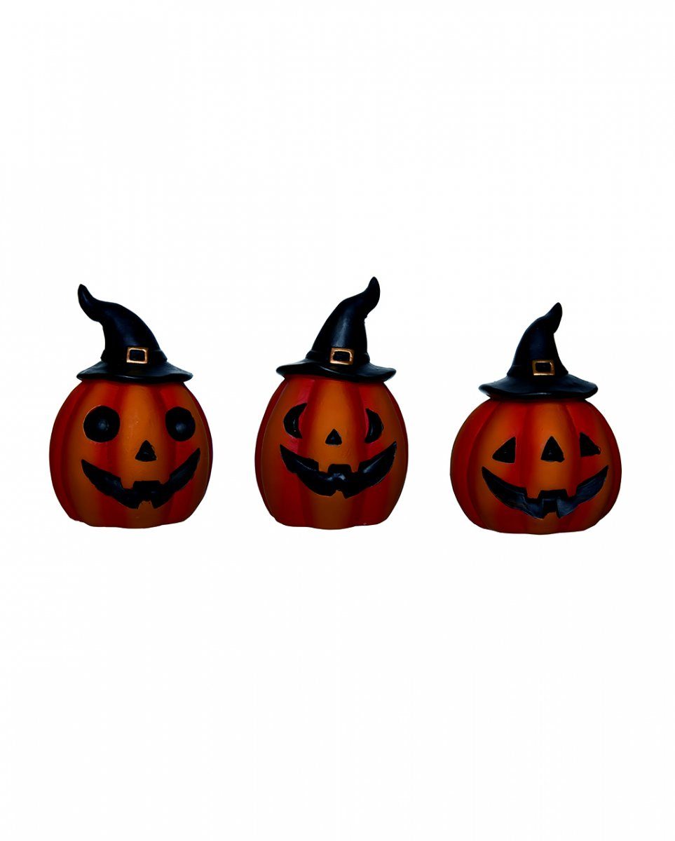 Dekoobjekt Halloween Kürbis mit Hexenhut Dekofigur 9 cm
