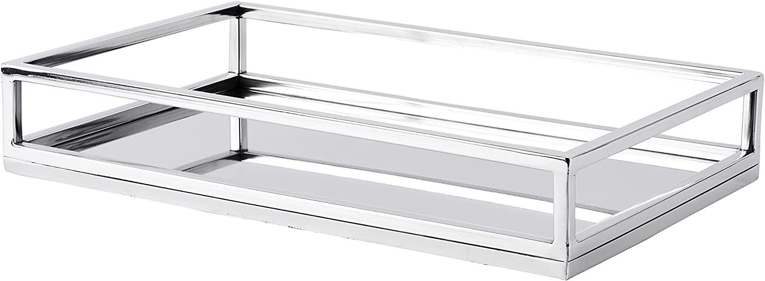 MichaelNoll Dekotablett Tablett Edelstahl Silber Deko - Serviertablett mit Henkel - 40 cm