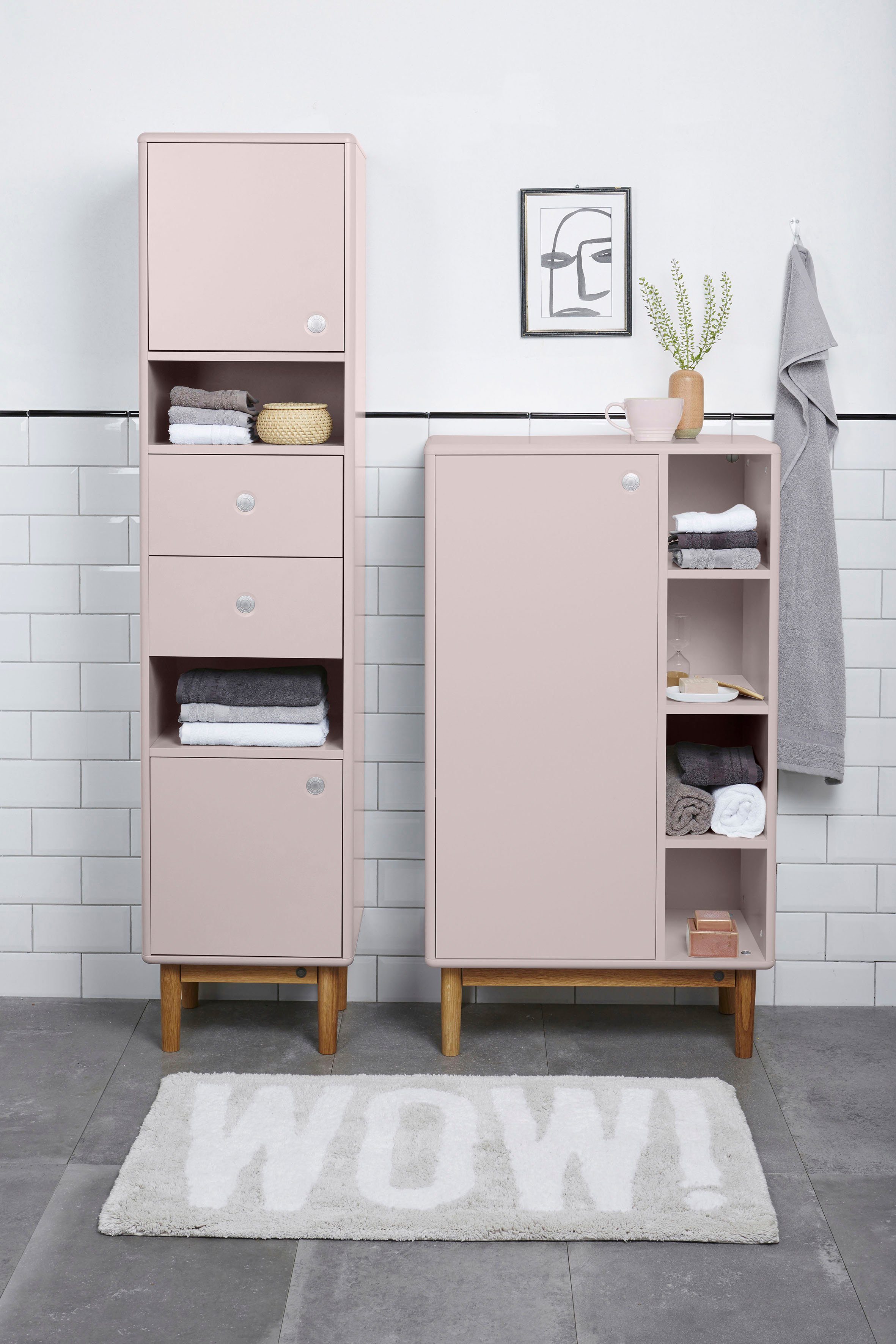 BATH Hochschrank cm rose 2 2 & Schubladen, 40 COLOR Eiche, TOM HOME mit TAILOR Breite Push-to-Open,Füße Türen mit