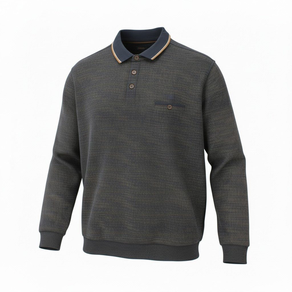 Mode Monte Carlo Sweatshirt Sweat-Shirt Polo Knopf Marine
