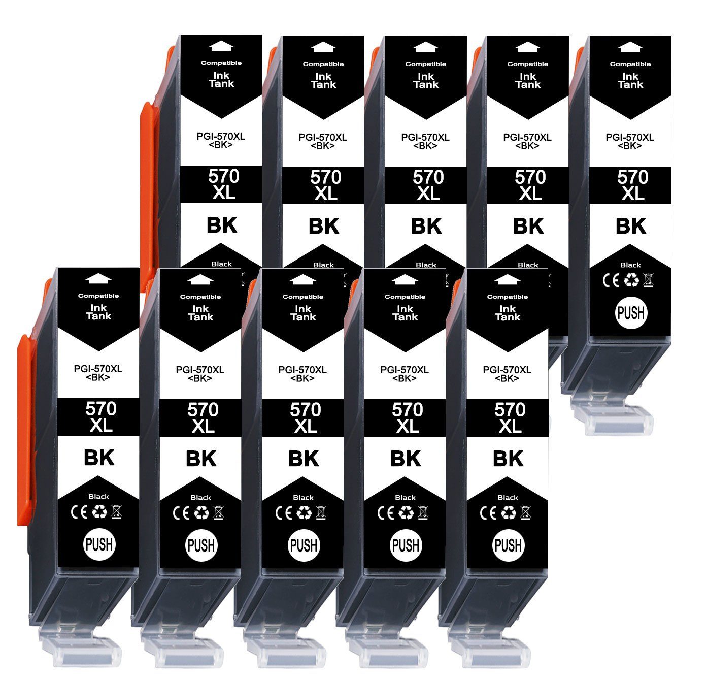 Druckerparadies 10er Multipack für Canon PGI-570 PGBK (XL) Tintenpatronen Set Tintenpatrone (10-tlg., für Canon MG5750 MG6850 MG7750 TS5050 TS6050 TS8050 TS9050 TS9055) | Tintenpatronen