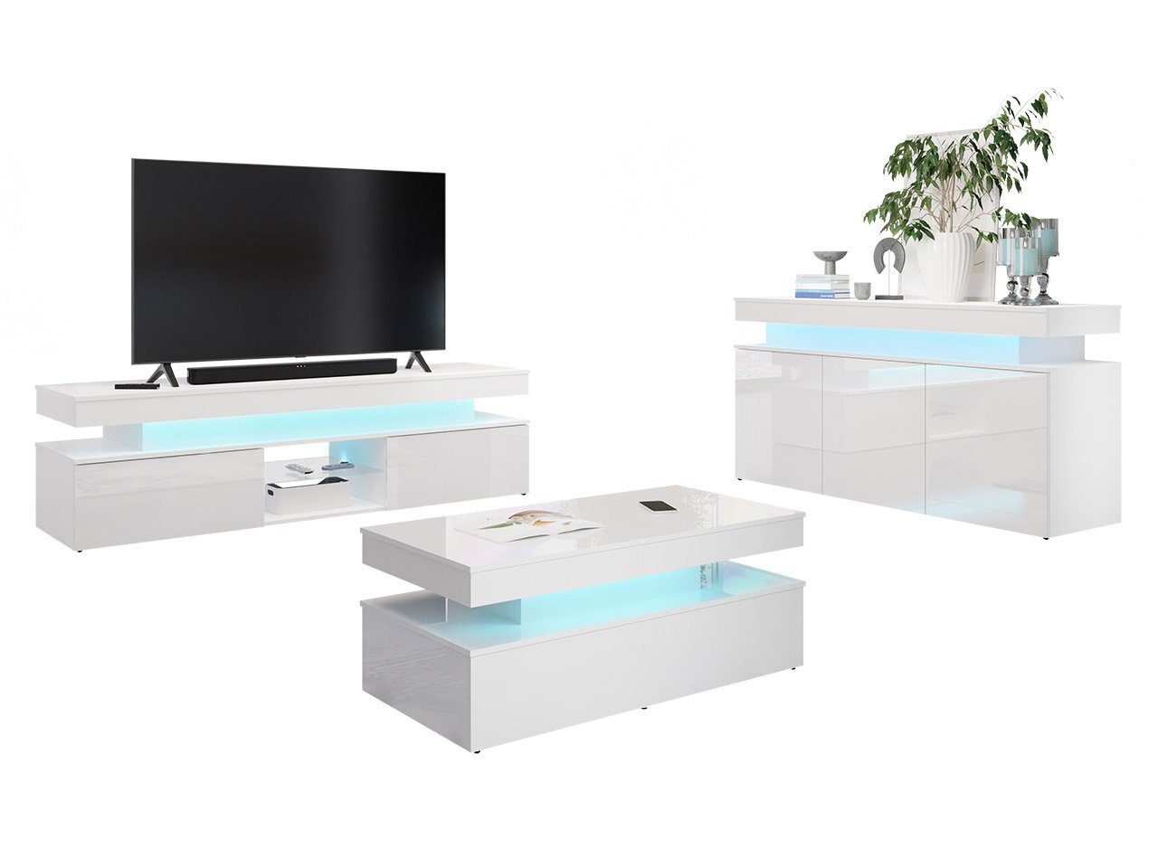 MIRJAN24 Wohnzimmer-Set Glossa I, (3er-Set, Kommode, günstig online kaufen