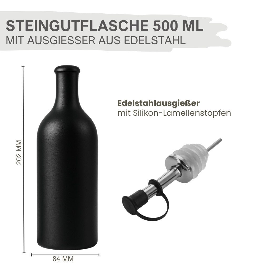 mikken Ölspender Ölflasche Keramik 500 ml mit Edelstahlausgießer aus Steingut