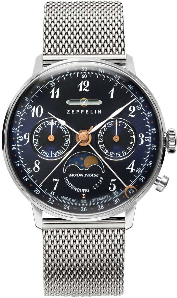 ZEPPELIN Multifunktionsuhr LZ 129 Hindenburg Mondphase 7037M-3, Armbanduhr, Quarzuhr, Damenuhr, Datum, Mondphase, Made in Germany