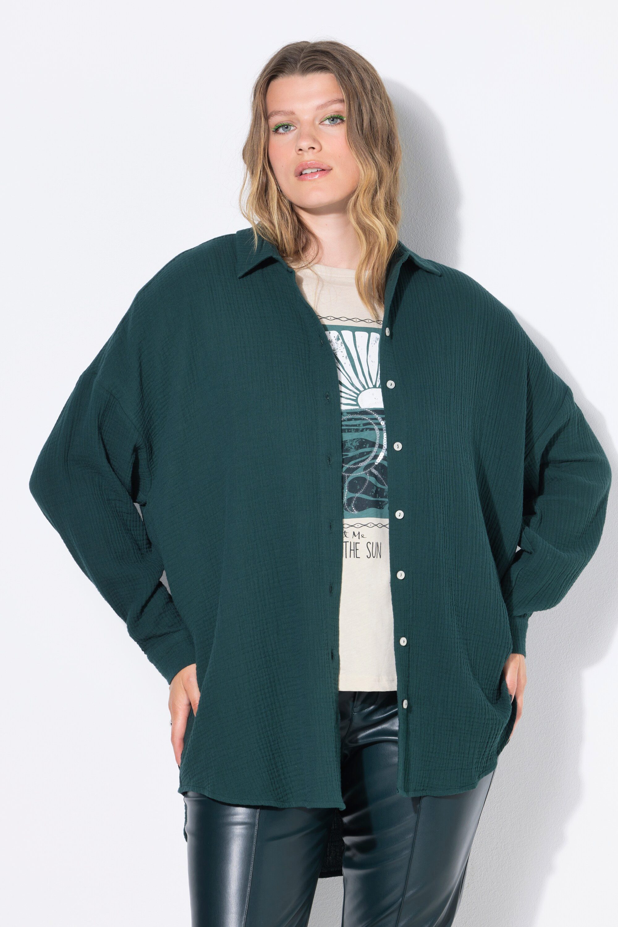 Studio Untold Hemdbluse Musselin Bluse oversized Hemdkragen Langarm günstig online kaufen