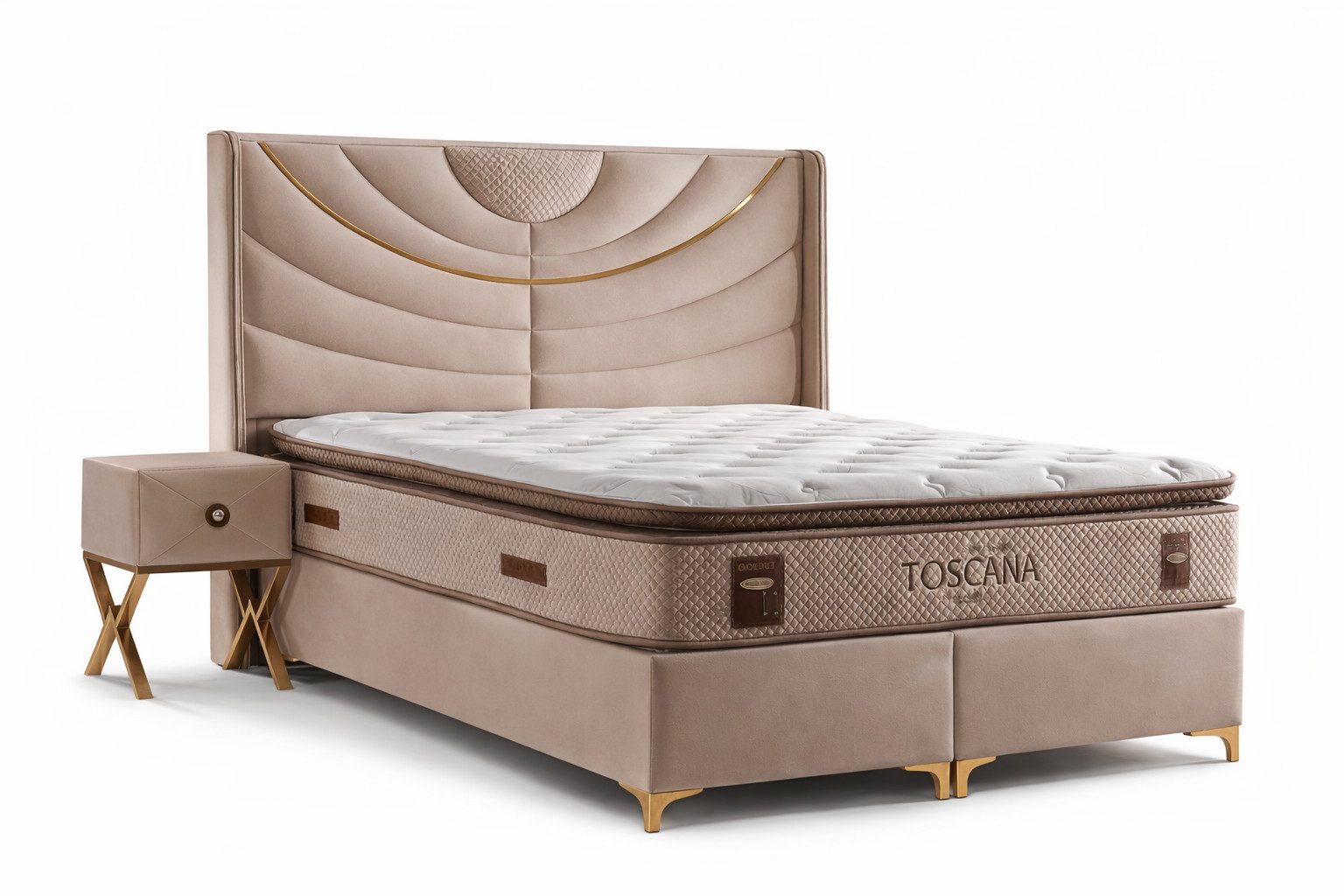 JVmoebel Boxspringbett Bett mit Matratze Moderner Stil Weiche Polsterung Bett mit Stauraum