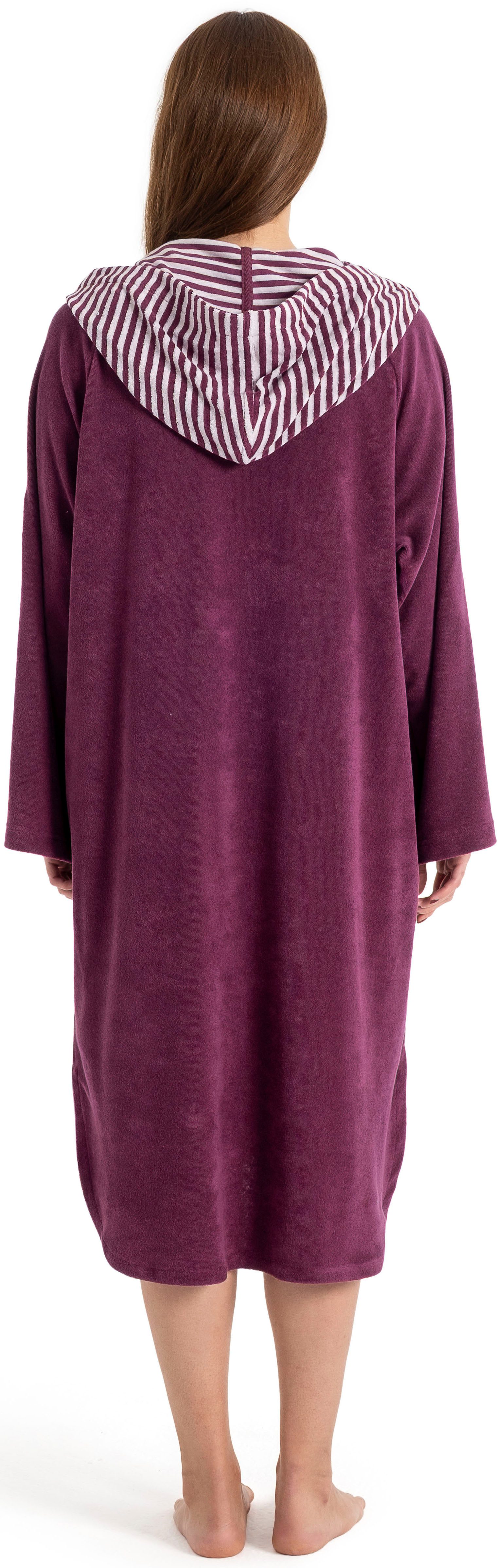 KangaROOS Badeponcho Dalia Surfponcho, ideal für Sauna, Spa & im Urlaub, Langform, Veloursfrottier, Kapuze, ohne, weich, Uni-Farben mit Streifen, leicht, Unisex, für Damen und Herren